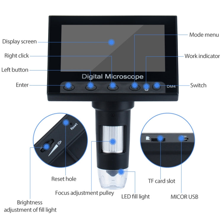 720P 4.3 inch Display Screen HD Industrial Digital Microscope - HoMEdemic™ 