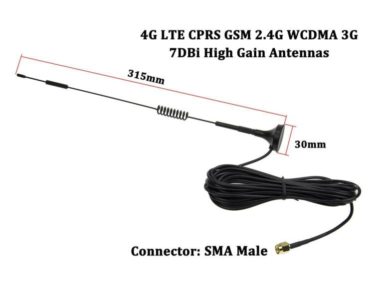7dBi SMA Male Connector High Gain 4G LTE CPRS GSM 2.4G WCDMA 3G Antenna Network Reception Adapter, 7dBi SMA 4G - HoMEdemic™ 