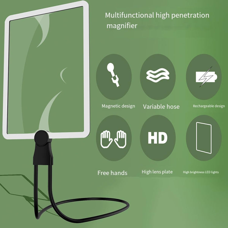 8039-5 LED Light Multifunctional Charging Hanging Neck Handheld Reading Magnifying Glass(Black) - HoMEdemic™ 