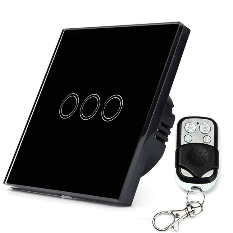 86mm 3 Gang Tempered Glass Panel Wall Switch Smart Home Light Touch Switch with RF433 Remote Controller, AC 110V-240V, 86mm 3 Gang/Black - HoMEdemic™ 