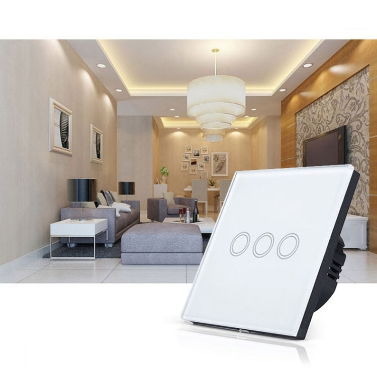86mm 3 Gang Tempered Glass Panel Wall Switch Smart Home Light Touch Switch with RF433 Remote Controller, AC 110V-240V, 86mm 3 Gang/Black - HoMEdemic™ 