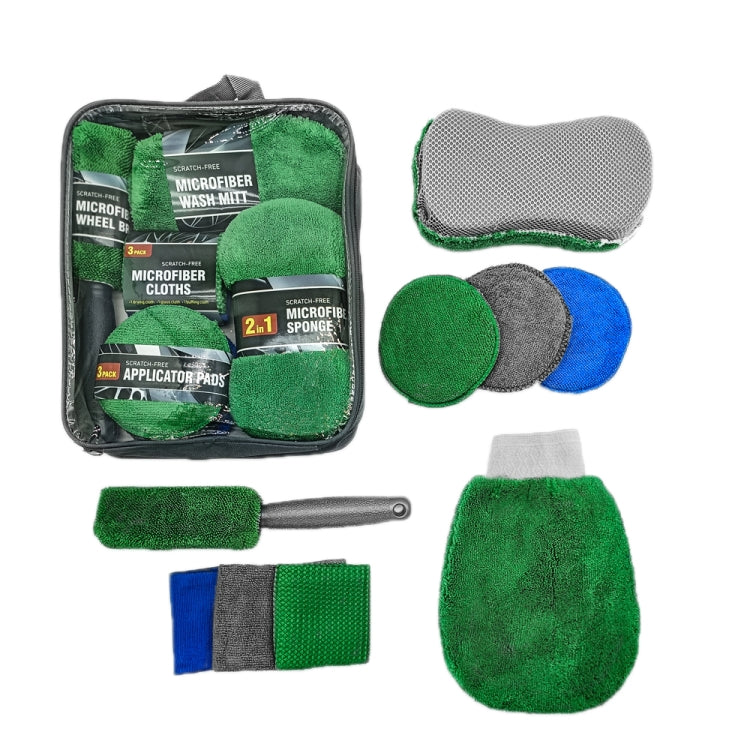 9pcs /Set Car Detailing Gloves Rags Waxing Cleaning Set(Green) - HoMEdemic™ 