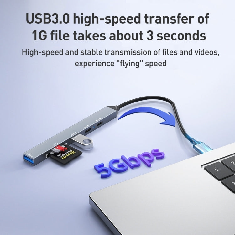 ADS-807 PD100 6 in 1 Type-C to PD100W + USB3.0 + USB2.0 + SD/TF HUB Docking Station(Space Grey) - HoMEdemic™ 