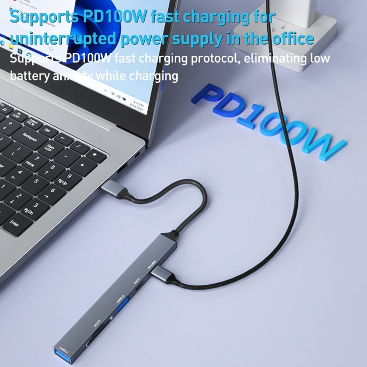 ADS-807 PD100 6 in 1 Type-C to PD100W + USB3.0 + USB2.0 + SD/TF HUB Docking Station(Space Grey) - HoMEdemic™ 