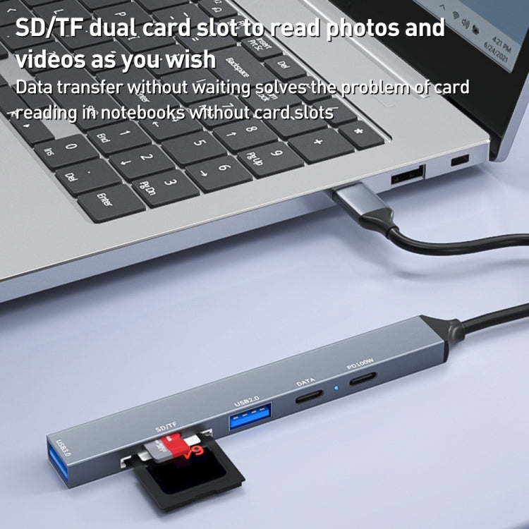 ADS-807 PD100 6 in 1 Type-C to PD100W + USB3.0 + USB2.0 + SD/TF HUB Docking Station(Space Grey) - HoMEdemic™ 