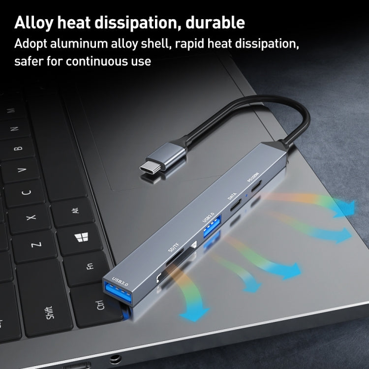 ADS-807 PD100 6 in 1 Type-C to PD100W + USB3.0 + USB2.0 + SD/TF HUB Docking Station(Space Grey) - HoMEdemic™ 