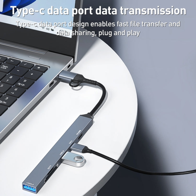 ADS-807D 6 in 1 USB + Type-C to PD100W + USB3.0/2.0 + SD/TF HUB Docking Station(Space Grey) - HoMEdemic™ 
