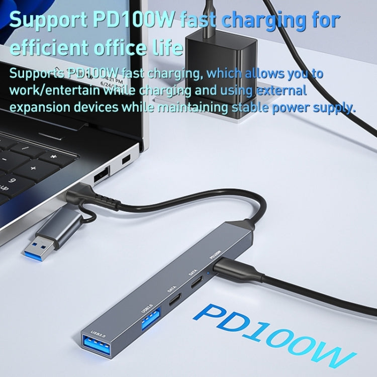 ADS-809D 5 in 1 USB + Type-C to PD100W + USB3.0/2.0 + Type-C HUB Docking Station(Space Grey) - HoMEdemic™ 