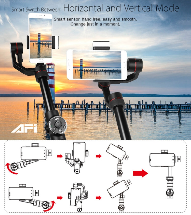AFI V5 Smooth 3-Axis Handheld Aluminum Brushless Gimbal Stabilizer with Tripod Mount & Fill Light for Smartphones within 6 inch, Support Face Tracking - HoMEdemic™ 