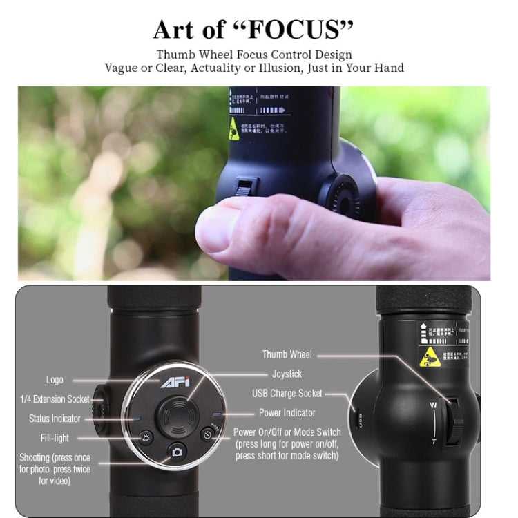AFI V5 Smooth 3-Axis Handheld Aluminum Brushless Gimbal Stabilizer with Tripod Mount & Fill Light for Smartphones within 6 inch, Support Face Tracking - HoMEdemic™ 