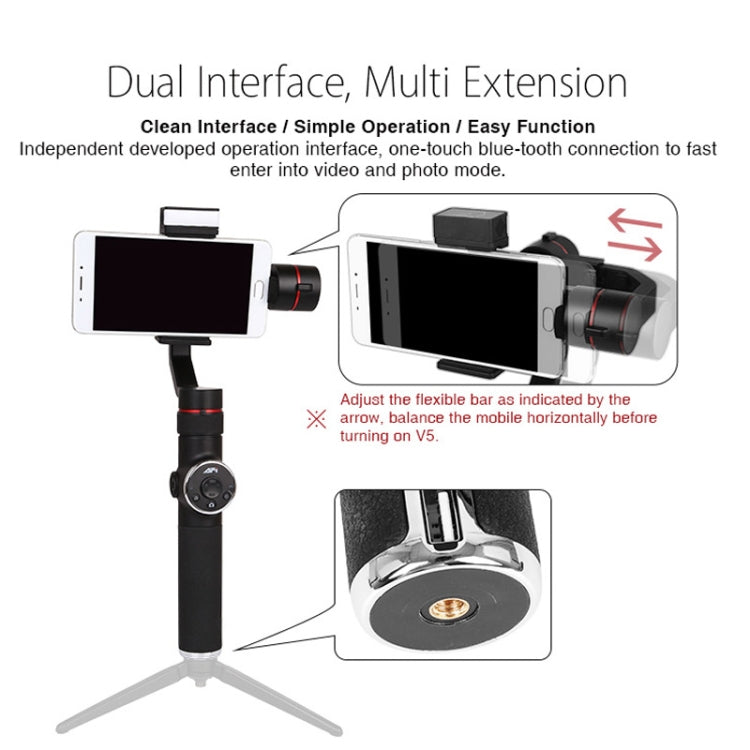 AFI V5 Smooth 3-Axis Handheld Aluminum Brushless Gimbal Stabilizer with Tripod Mount & Fill Light for Smartphones within 6 inch, Support Face Tracking - HoMEdemic™ 