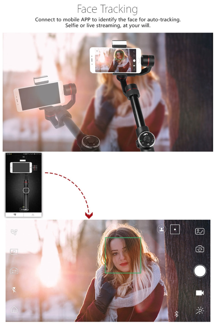 AFI V5 Smooth 3-Axis Handheld Aluminum Brushless Gimbal Stabilizer with Tripod Mount & Fill Light for Smartphones within 6 inch, Support Face Tracking - HoMEdemic™ 