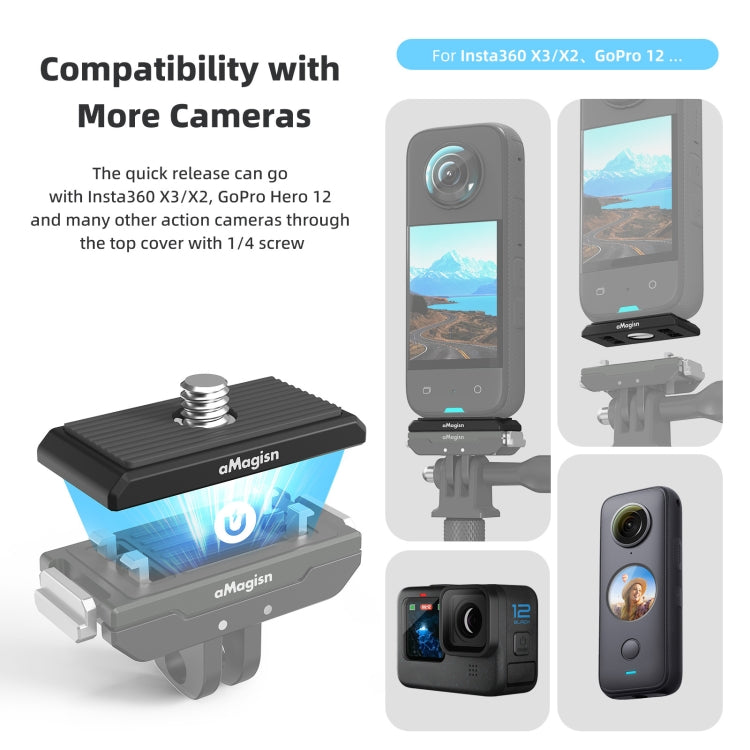 AMagisn Metal Magnetic Quick Release + Top Cover, For Insta360 Ace / Ace Pro / X5 / X3 / X2 / GoPro HERO12 Black - HoMEdemic™ 