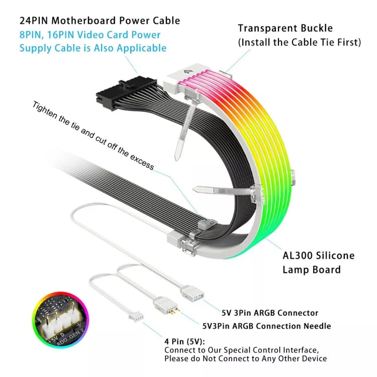 AOSOR AL300 Computer Glow Line ARGB Neon Cable Motherboard Chassis Light Strip Light Board Decoration(White) - HoMEdemic™ 