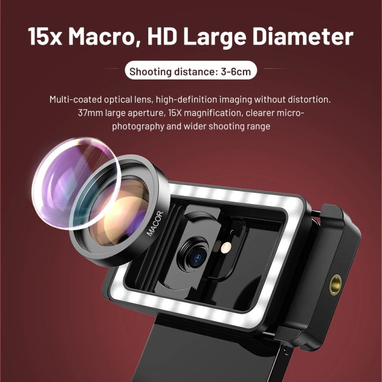 APEXEL 15X  Macro Lens With LED Fill Light Phone Holder Clamp - HoMEdemic™ 