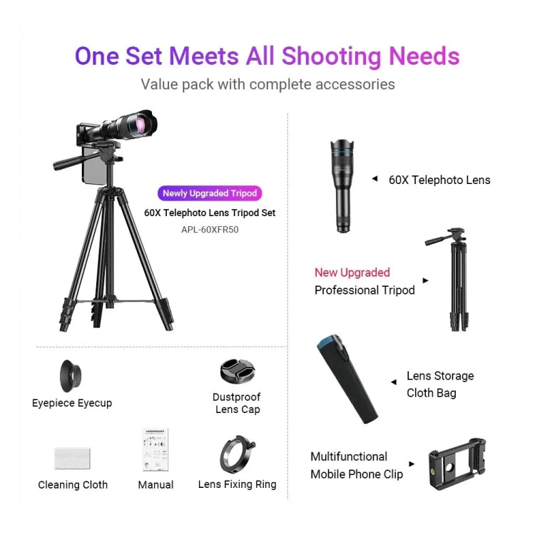 APEXEL 60X Smartphone Telescope Lens With Extendable Tripod Set - HoMEdemic™ 