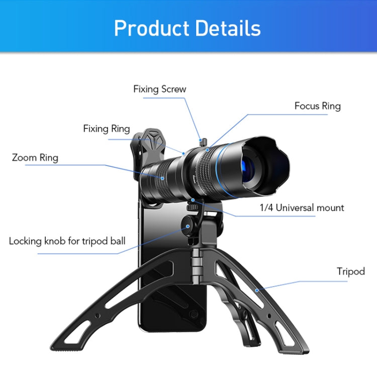 APEXEL APL-20-40XJJ04 20-40X HD External Dual-adjustment Zoom Telescope Universal Telephoto Phone Lens - HoMEdemic™ 