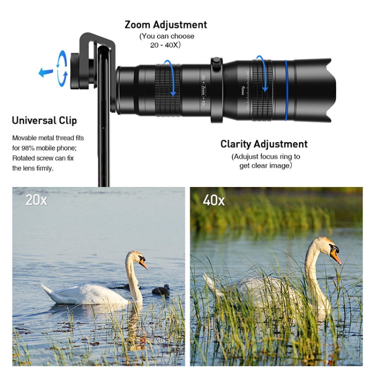 APEXEL APL-20-40XJJ04 20-40X HD External Dual-adjustment Zoom Telescope Universal Telephoto Phone Lens - HoMEdemic™ 