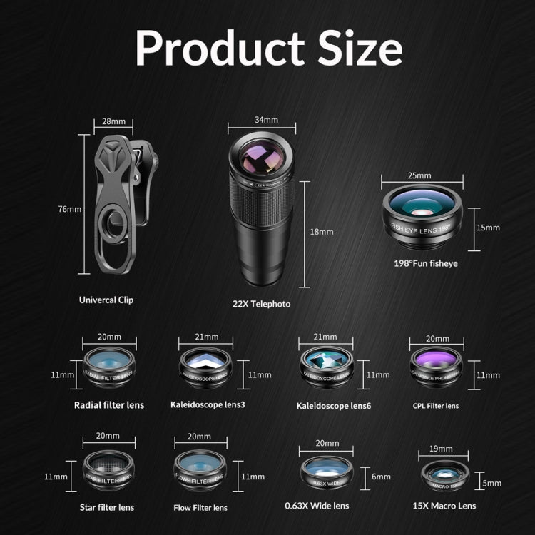 APEXEL APL-22XDG9 22X External Camera Adjustable Focus Mobile Phone Lens(10 in 1) - HoMEdemic™ 
