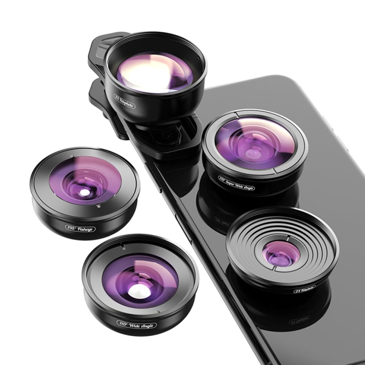 APEXEL APL-HB5 5 in 1 Wide Angle Macro Fisheye HD External Mobile Phone Lens(Set) - HoMEdemic™ 