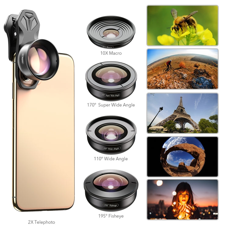 APEXEL APL-HB5 5 in 1 Wide Angle Macro Fisheye HD External Mobile Phone Lens(Set) - HoMEdemic™ 