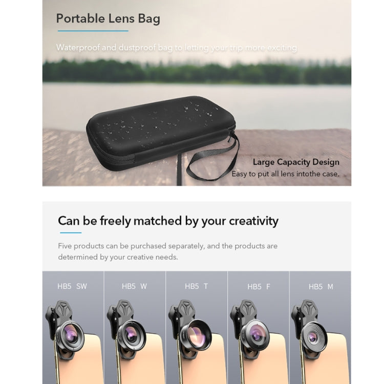 APEXEL APL-HB5 5 in 1 Wide Angle Macro Fisheye HD External Mobile Phone Lens(Set) - HoMEdemic™ 