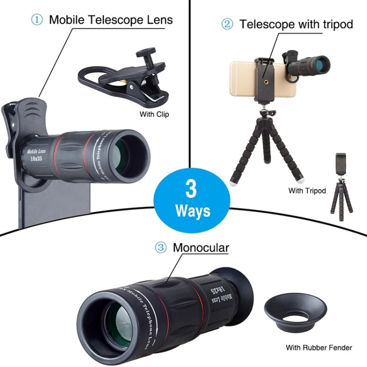 APEXEL APL-T18XBZJ5 4 in 1 18X Telescope + 0.63X Wide Lens + 198 Degrees Fisheye Lens + 15X Macro Lens Universal External Camera Phone Lens - HoMEdemic™ 