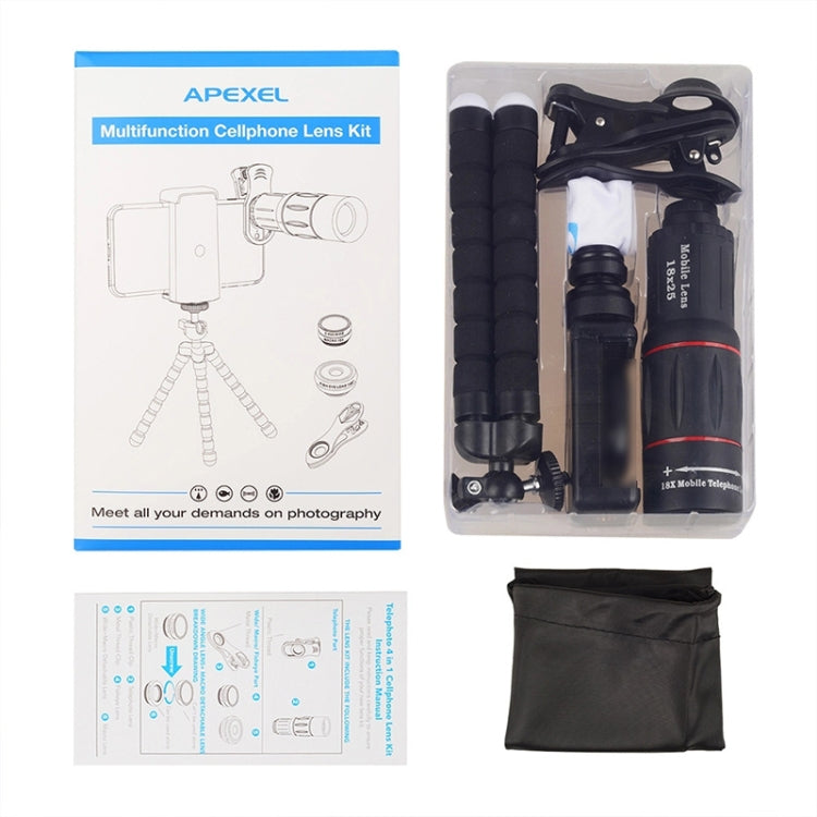 APEXEL APL-T18XBZJ5 4 in 1 18X Telescope + 0.63X Wide Lens + 198 Degrees Fisheye Lens + 15X Macro Lens Universal External Camera Phone Lens - HoMEdemic™ 