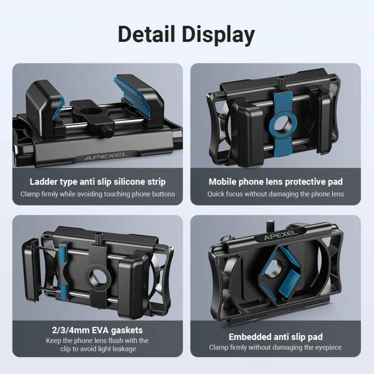 APEXEL F002X Universal Phone Adapter for Monoculars Binoculars Smartphone Holder Clip(Black) - HoMEdemic™ 