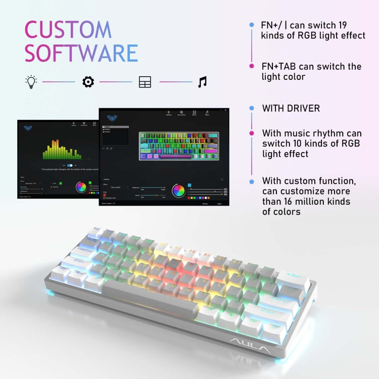 AULA F3261 Type-C Wired Hot Swappable 61 Keys RGB Mechanical Keyboard(Black Grey Tea Shaft) - HoMEdemic™ 