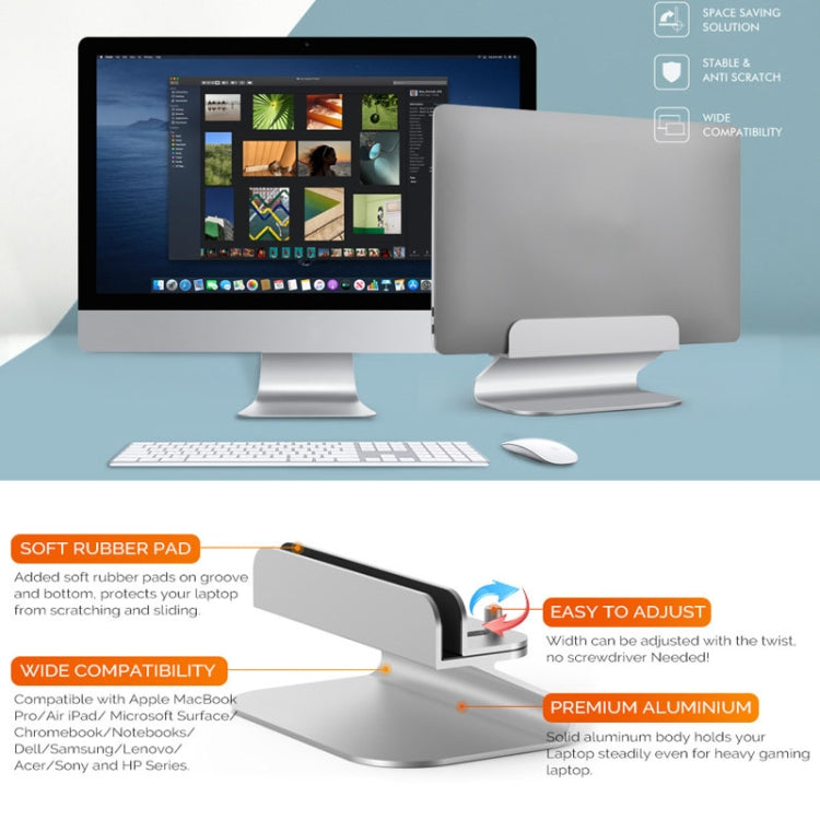 AhaStyle ST07 Laptop Stand Tablet Vertical Aluminum Desktop Storage Base(Silver) - HoMEdemic™ 