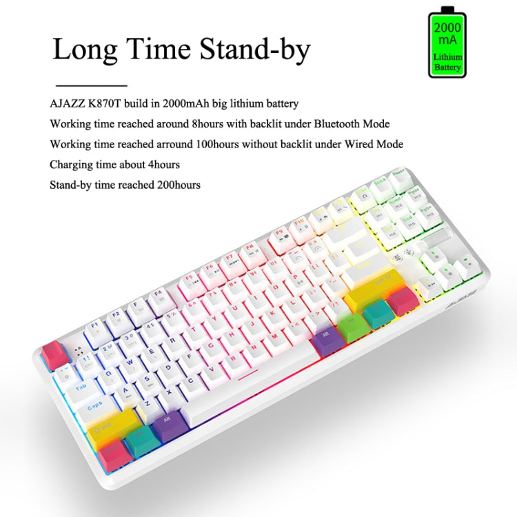 Ajazz K870T 87-Key Hot Swap Bluetooth/Wired Dual Mode RGB Backlight Office Game Mechanical Keyboard Red Shaft (White) - HoMEdemic™ 