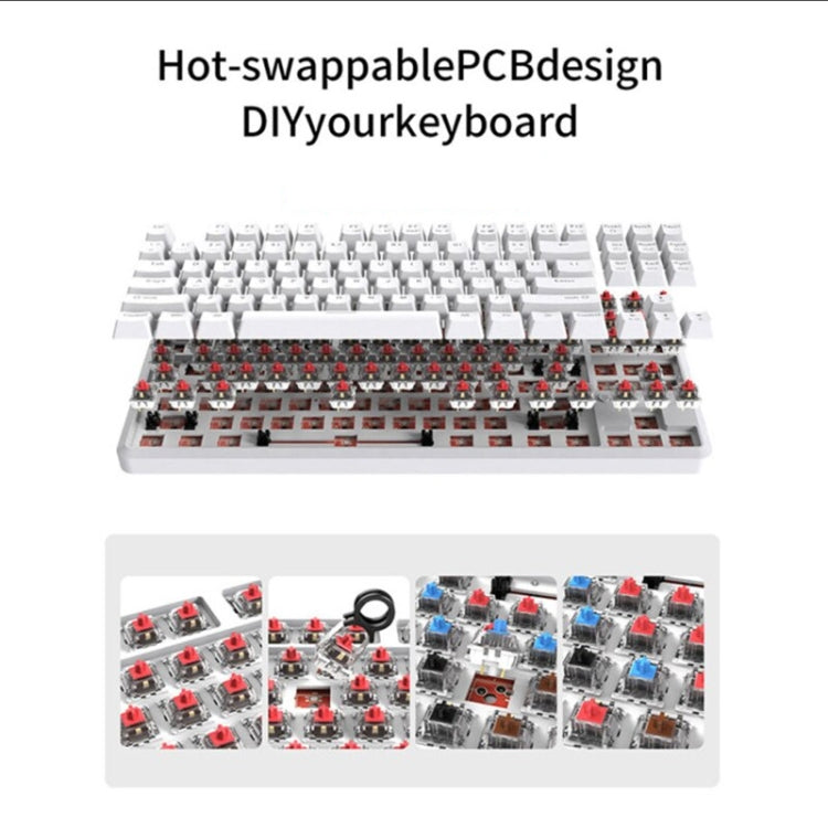 Ajazz K870T 87-Key Hot Swap Bluetooth/Wired Dual Mode RGB Backlight Office Game Mechanical Keyboard Tea Shaft (White) - HoMEdemic™ 
