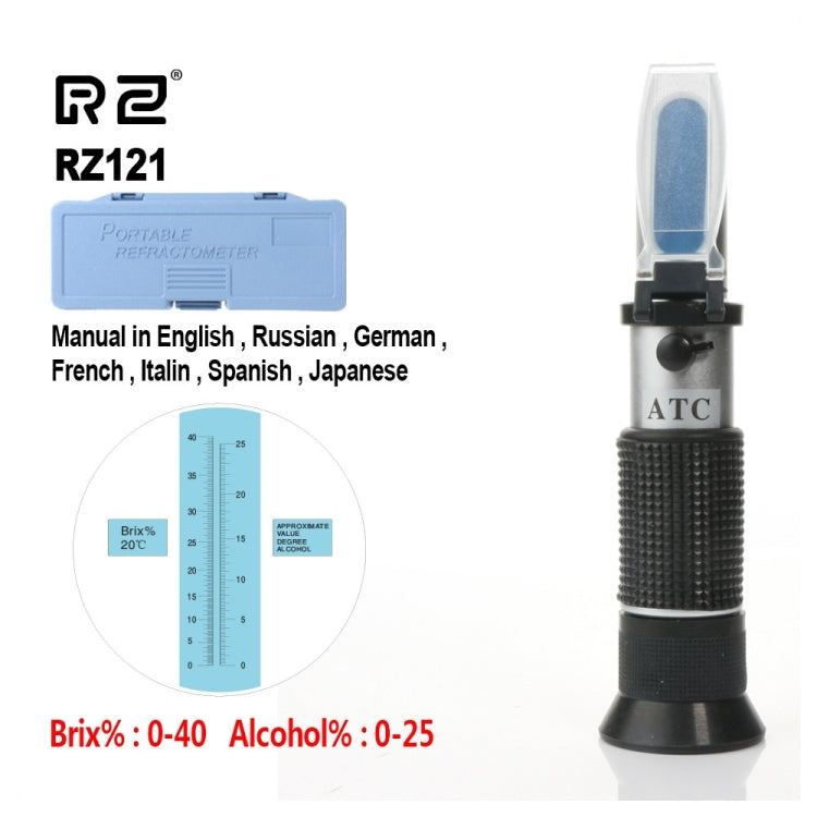 Alcohol Refractometer Sugar Grape Wine Concentration 0~25% Alcohol 0~40% Brix Tester Meter ATC Handheld Tool RZ121 - HoMEdemic™ 