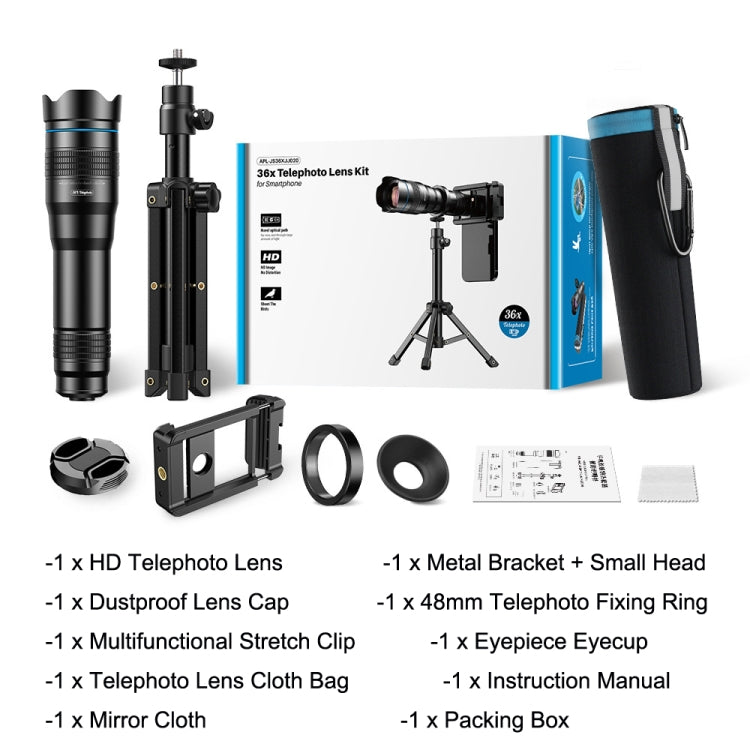 Apexel APL-36XJJ020 36X HD Telescope Universal Telephoto Phone Lens + Clip + Tripod Set - HoMEdemic™ 