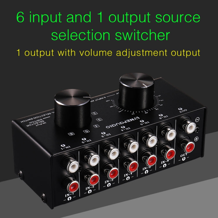 B016 6 Input 1 Output Audio Signal Source Selection Switcher, Output Volume Adjustment Control RCA Port, 6 Input 1 Output - HoMEdemic™ 