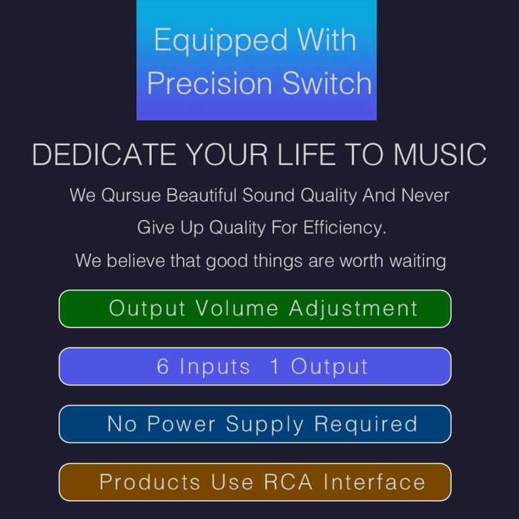 B016 6 Input 1 Output Audio Signal Source Selection Switcher, Output Volume Adjustment Control RCA Port, 6 Input 1 Output - HoMEdemic™ 