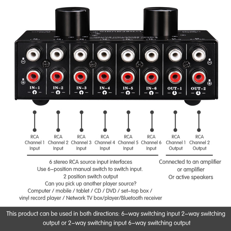 B026 6 Input 2 Output Or 2 Input 6 Output Audio Signal Source Selection Switcher RCA Port - HoMEdemic™ 