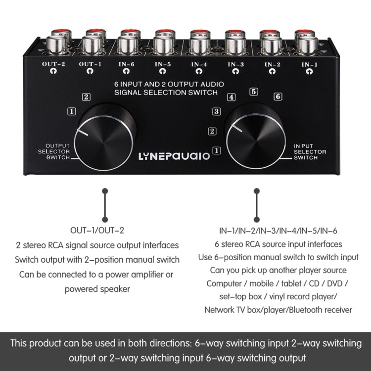 B026 6 Input 2 Output Or 2 Input 6 Output Audio Signal Source Selection Switcher RCA Port - HoMEdemic™ 