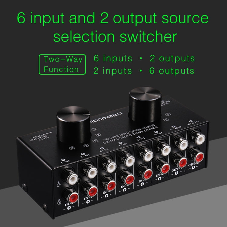 B026 6 Input 2 Output Or 2 Input 6 Output Audio Signal Source Selection Switcher RCA Port - HoMEdemic™ 