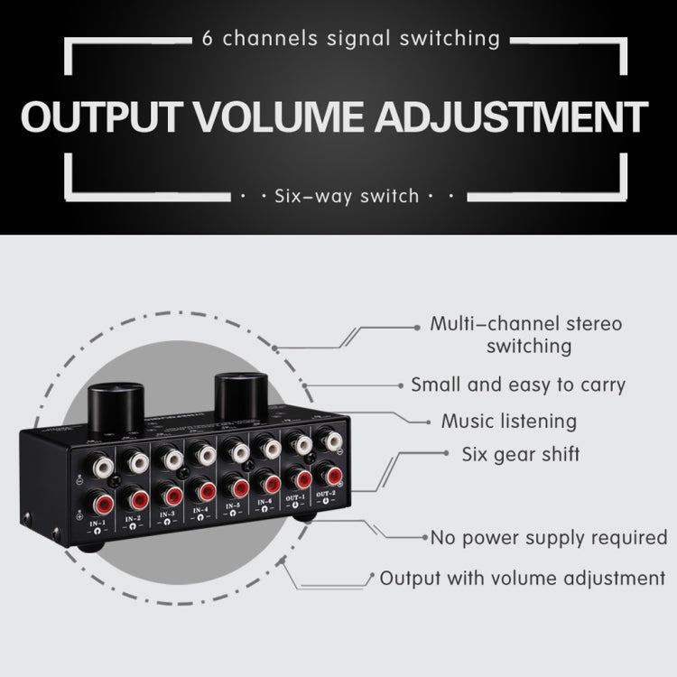 B026 6 Input 2 Output Or 2 Input 6 Output Audio Signal Source Selection Switcher RCA Port - HoMEdemic™ 