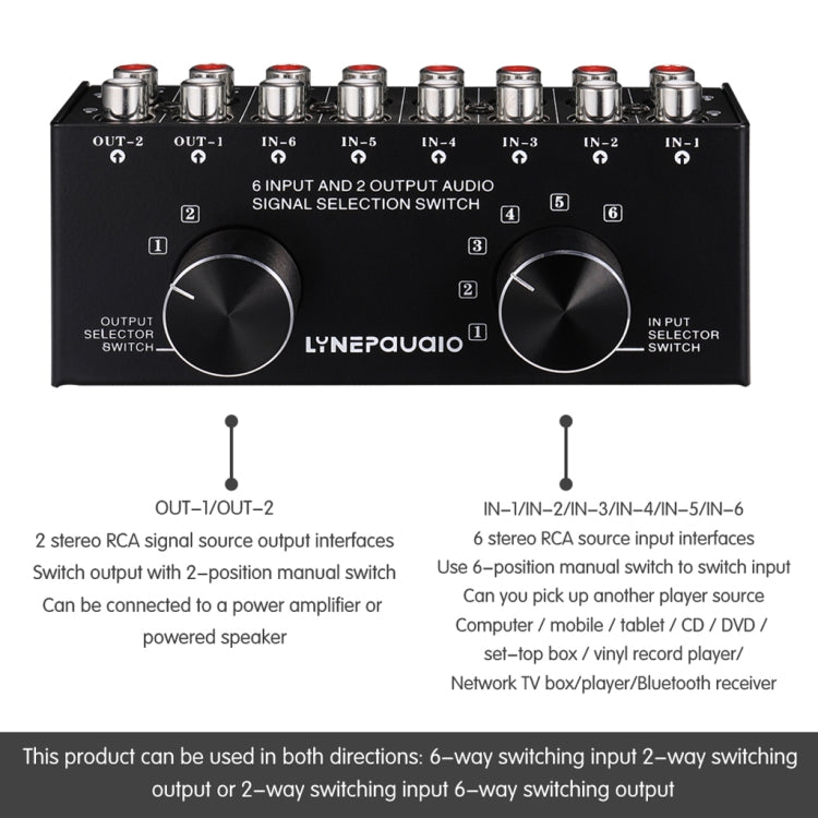 B026 6 Input 2 Output Or 2 Input 6 Output Audio Signal Source Selection Switcher RCA Port - HoMEdemic™ 