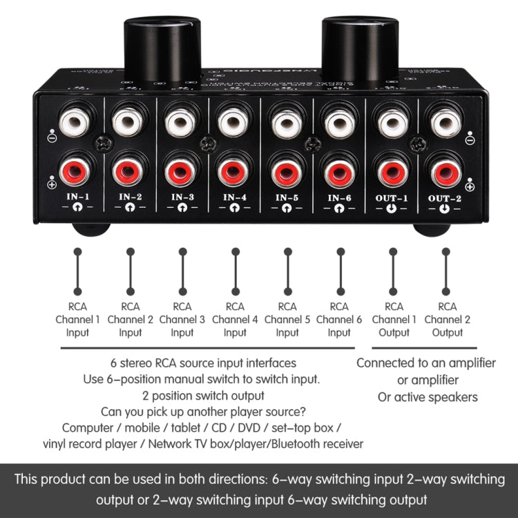 B026 6 Input 2 Output Or 2 Input 6 Output Audio Signal Source Selection Switcher RCA Port - HoMEdemic™ 