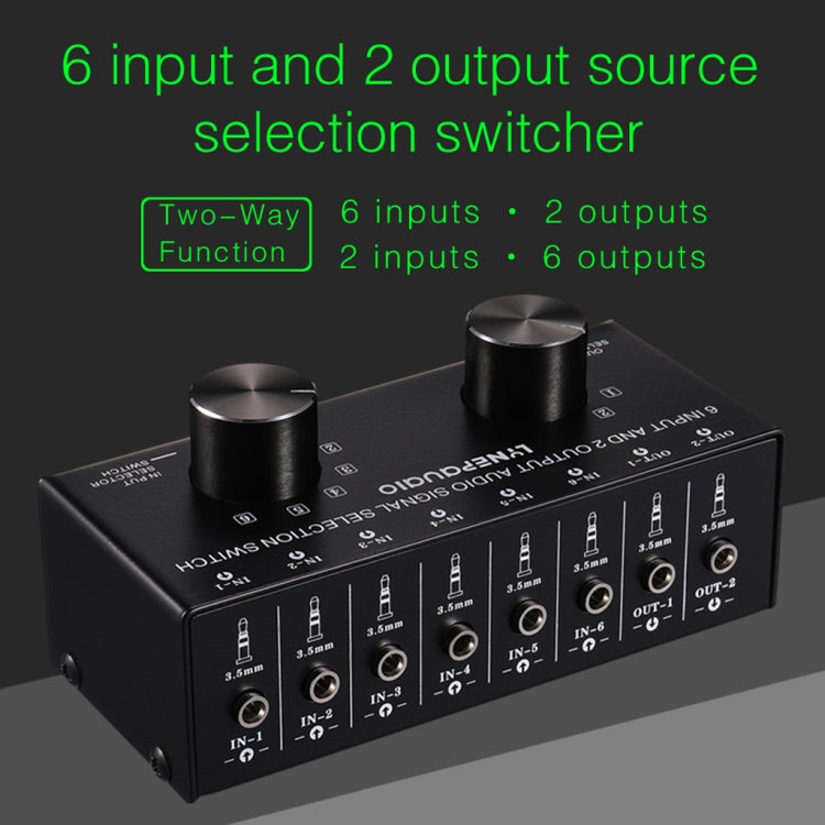 B027 6 input 2 output or 2 input 6 output audio signal source selection switcher 3.5mm interface - HoMEdemic™ 