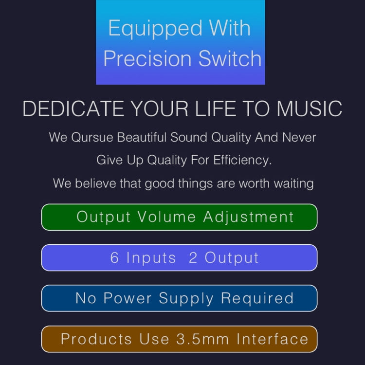 B027 6 input 2 output or 2 input 6 output audio signal source selection switcher 3.5mm interface - HoMEdemic™ 
