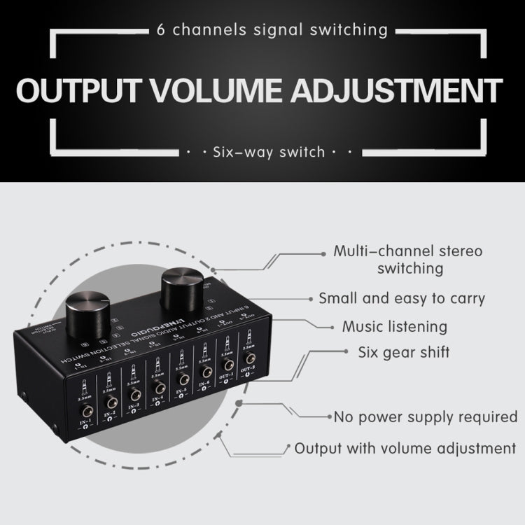 B027 6 input 2 output or 2 input 6 output audio signal source selection switcher 3.5mm interface - HoMEdemic™ 