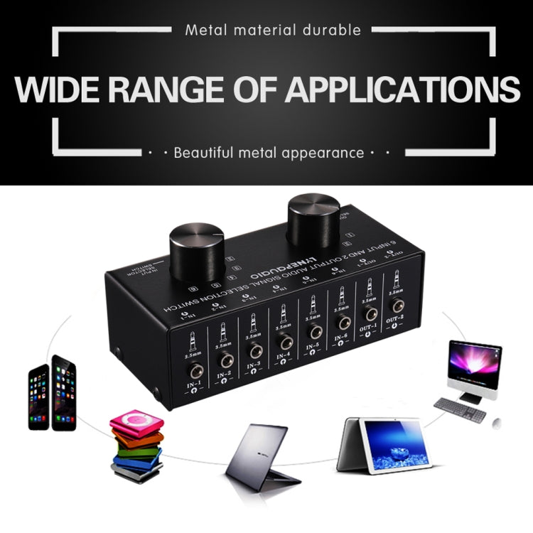 B027 6 input 2 output or 2 input 6 output audio signal source selection switcher 3.5mm interface - HoMEdemic™ 