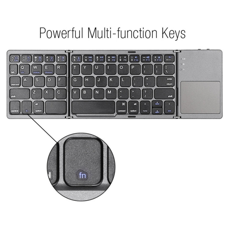 B033 Rechargeable 3-Folding 64 Keys Bluetooth Wireless Keyboard with Touchpad(Silver) - HoMEdemic™ 