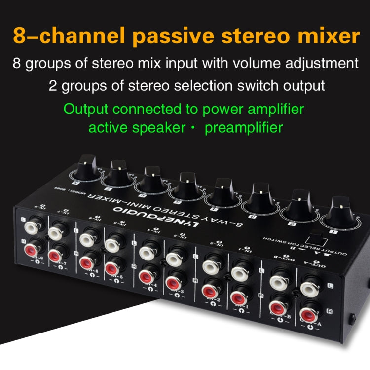 B066 Mini Stereo 8 Channel RCA Non Source Sound Passive Mixer, No Power Supply, 8 Channel RCA - HoMEdemic™ 