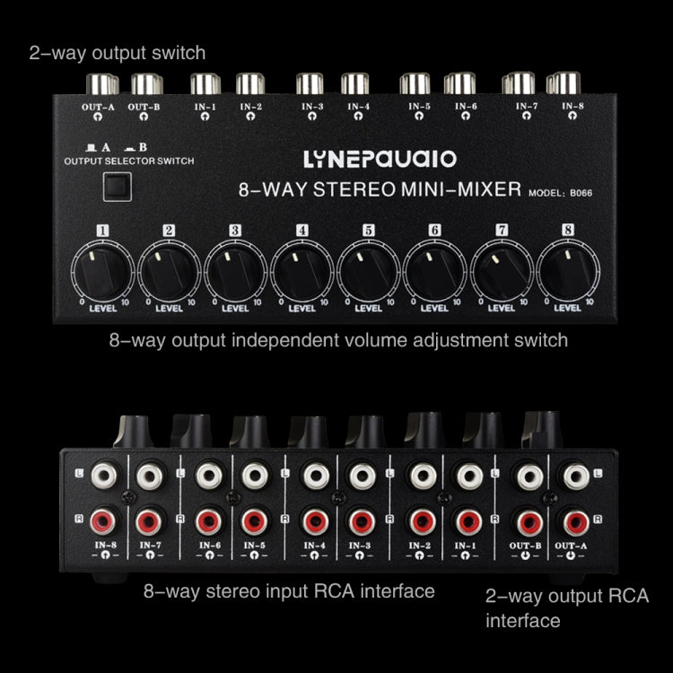 B066 Mini Stereo 8 Channel RCA Non Source Sound Passive Mixer, No Power Supply, 8 Channel RCA - HoMEdemic™ 
